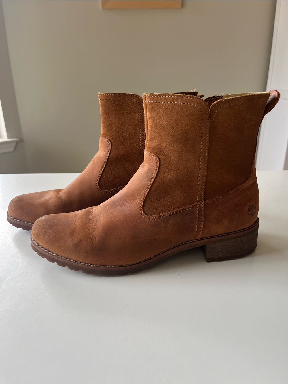 Timberland Wenham Biker Boot Caramel Leather & Suede Ankle Booties Size 10